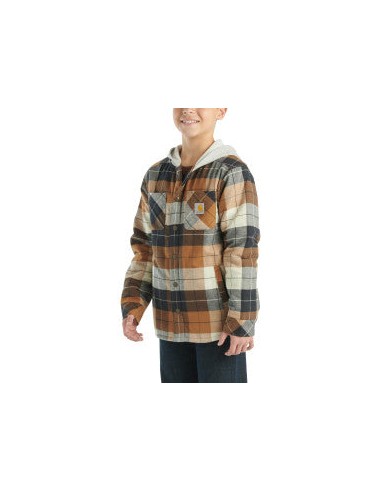 Youth Boys Long Sleeve Flannel Button Down Hooded Shirt Jacket - Carhartt Brown Amélioration de cerveau avec