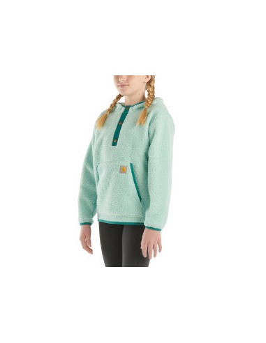 Youth Long-Sleeve Fleece Quarter-Snap Sweatshirt - Pastel Turquoise de pas cher